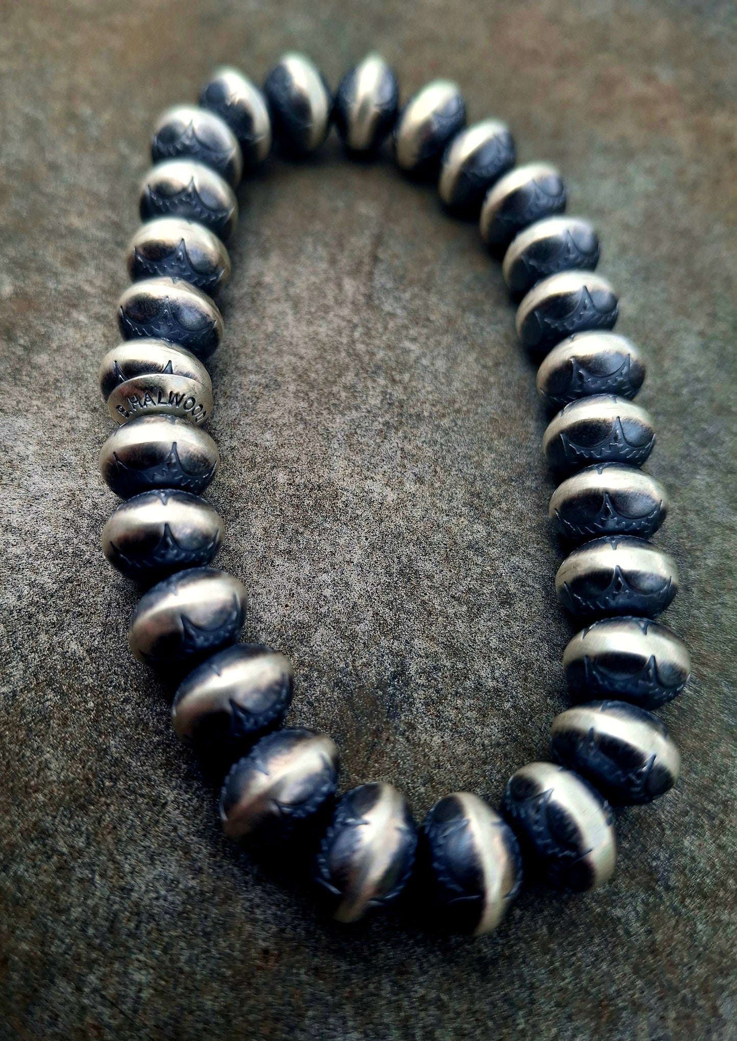 Stamped Navajo Pearl Stretch Bracelet