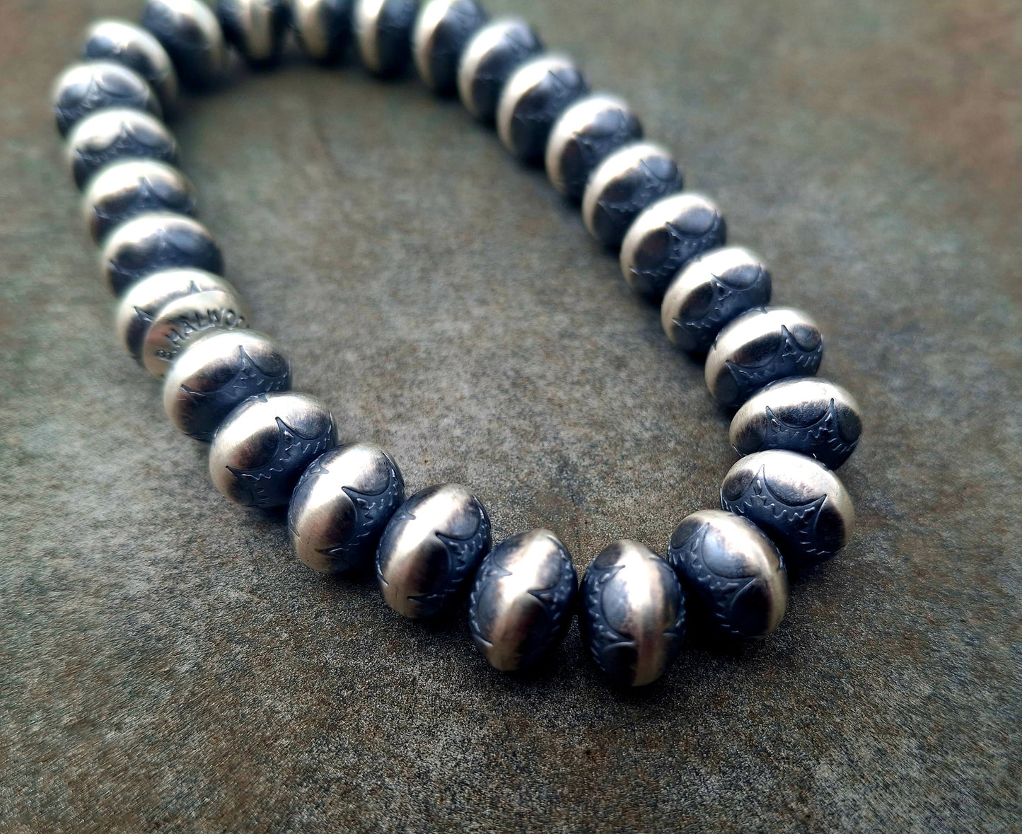Stamped Navajo Pearl Stretch Bracelet