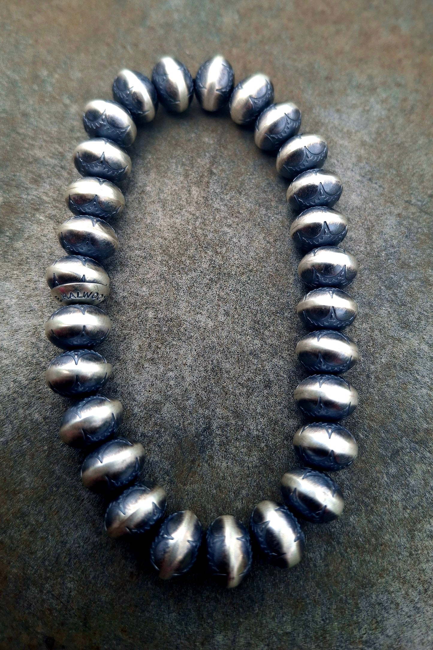 Stamped Navajo Pearl Stretch Bracelet