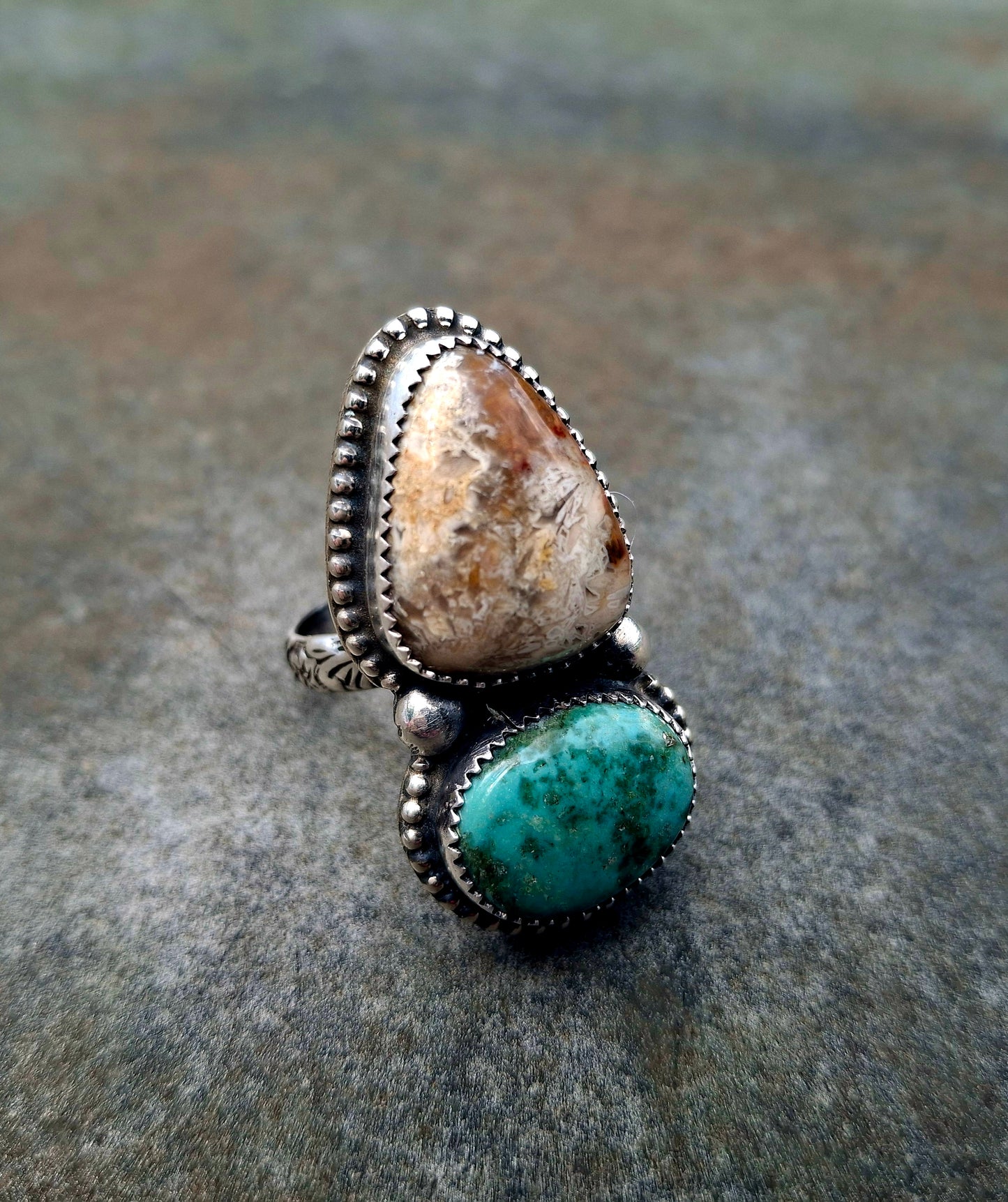 Tyrone/Fossilized Coral Adjustable Ring