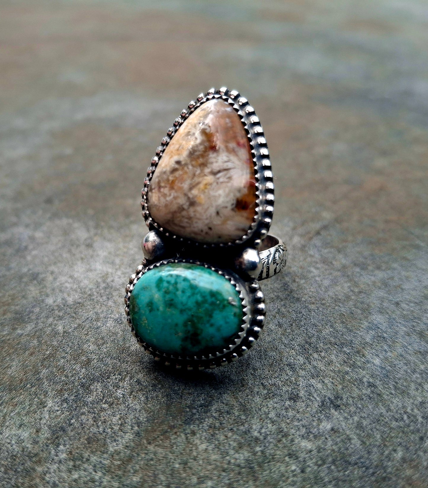 Tyrone/Fossilized Coral Adjustable Ring