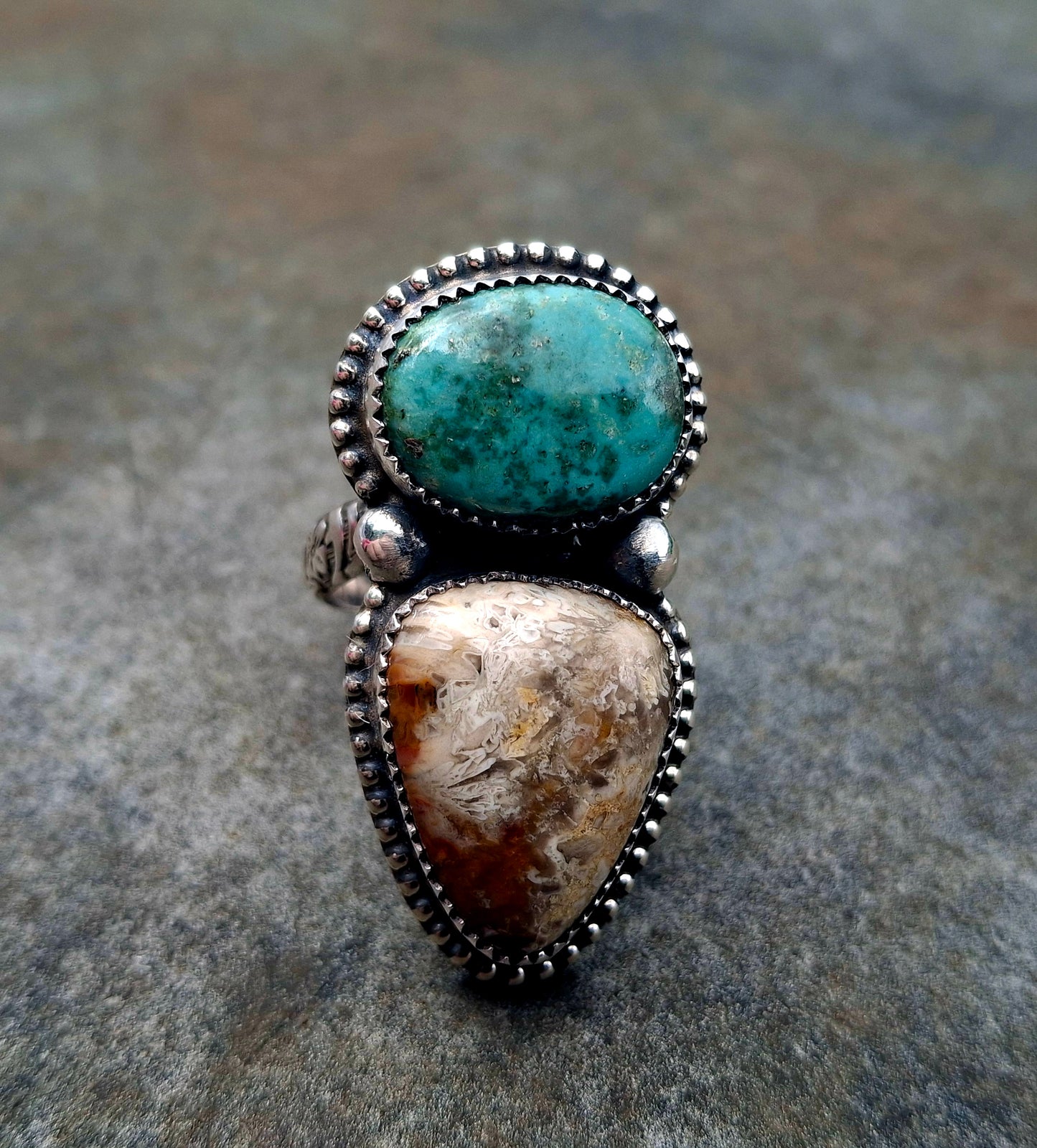 Tyrone/Fossilized Coral Adjustable Ring