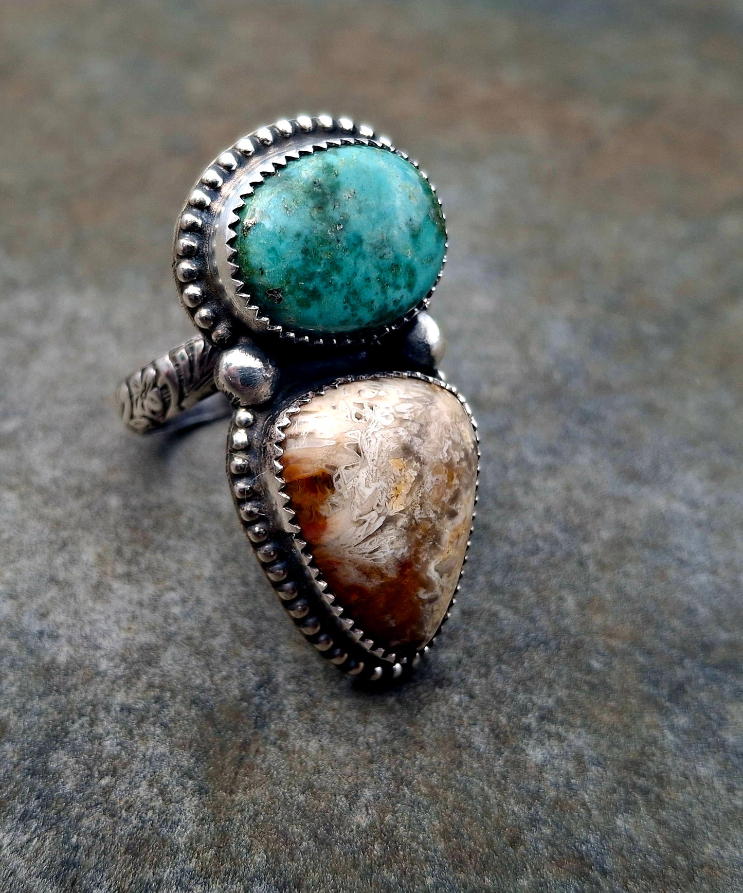 Tyrone/Fossilized Coral Adjustable Ring