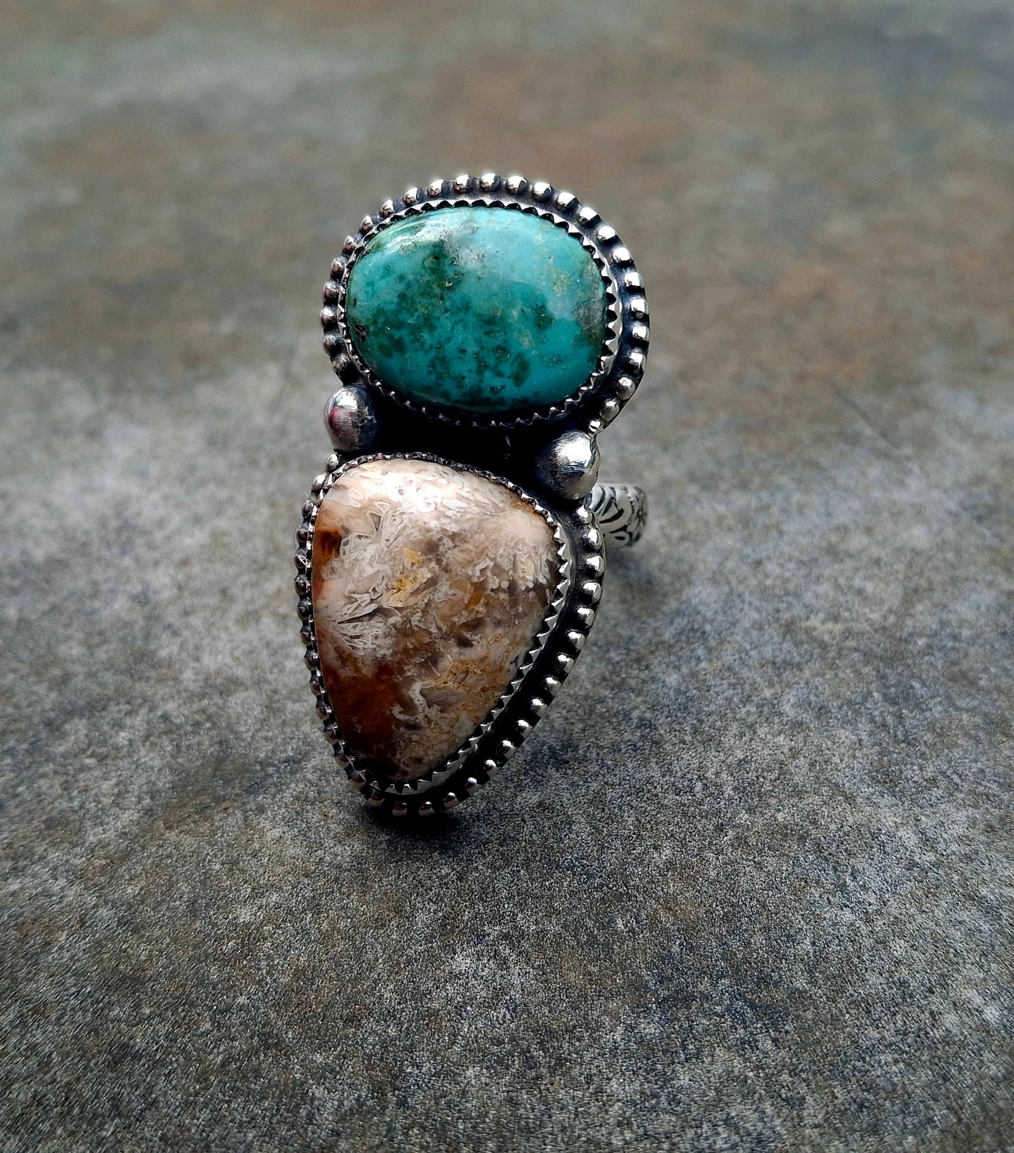 Tyrone/Fossilized Coral Adjustable Ring