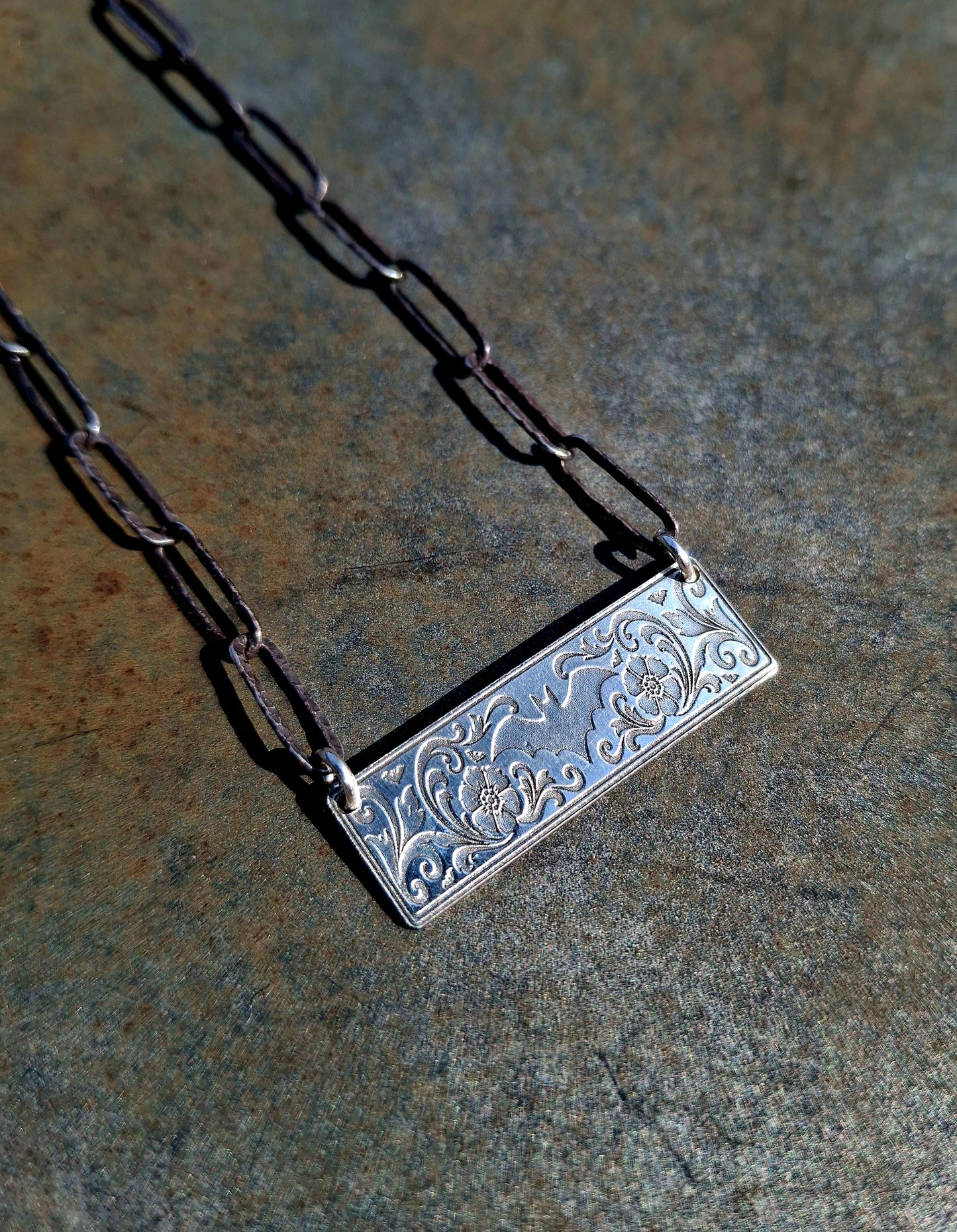Small Sterling Bat Bar Necklace - Halloween
