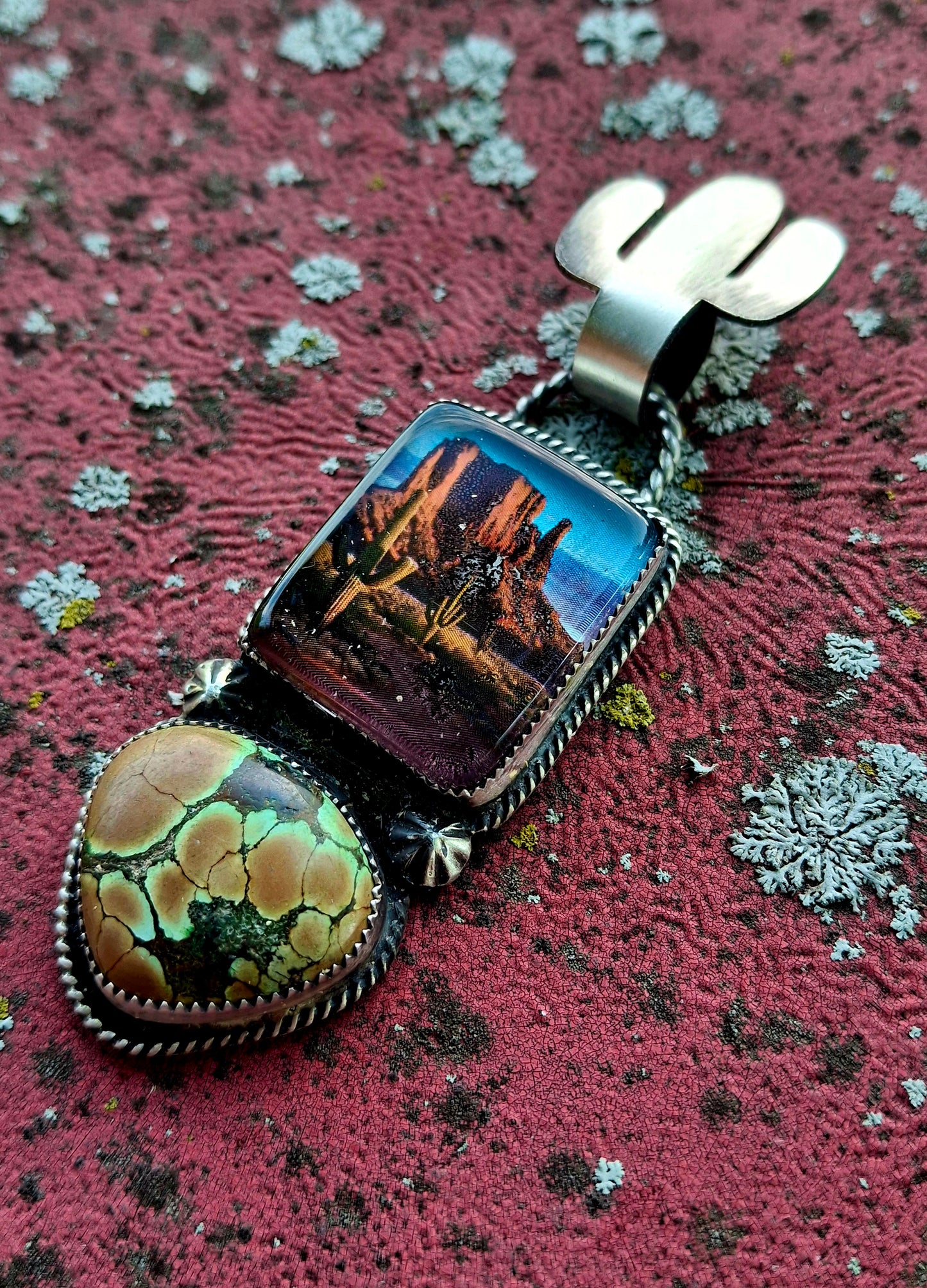 Bamboo Turquoise Pendant on Cactus Bail