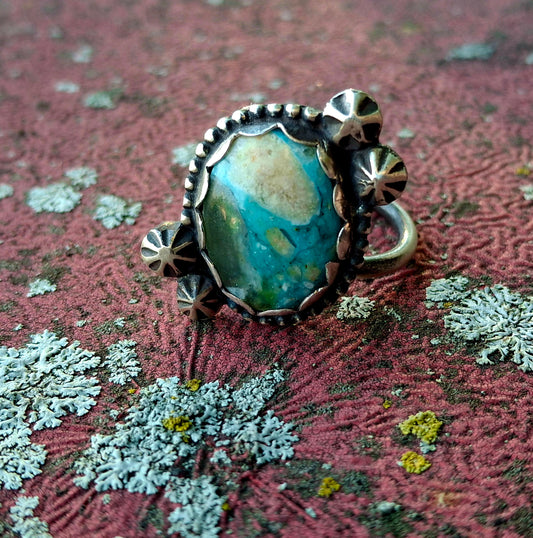 Blue Peruvian Opal Adjustable Ring - R74