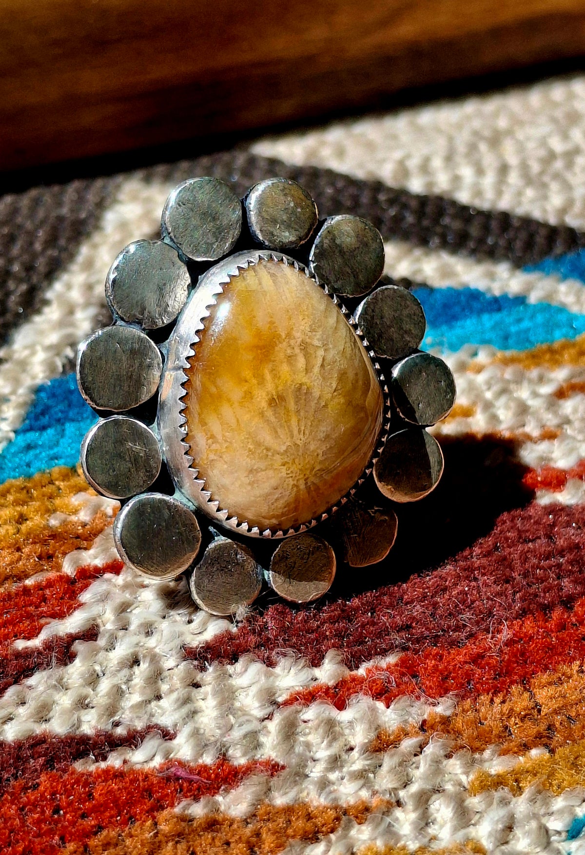Fossilized Coral Adjustable Ring - R89