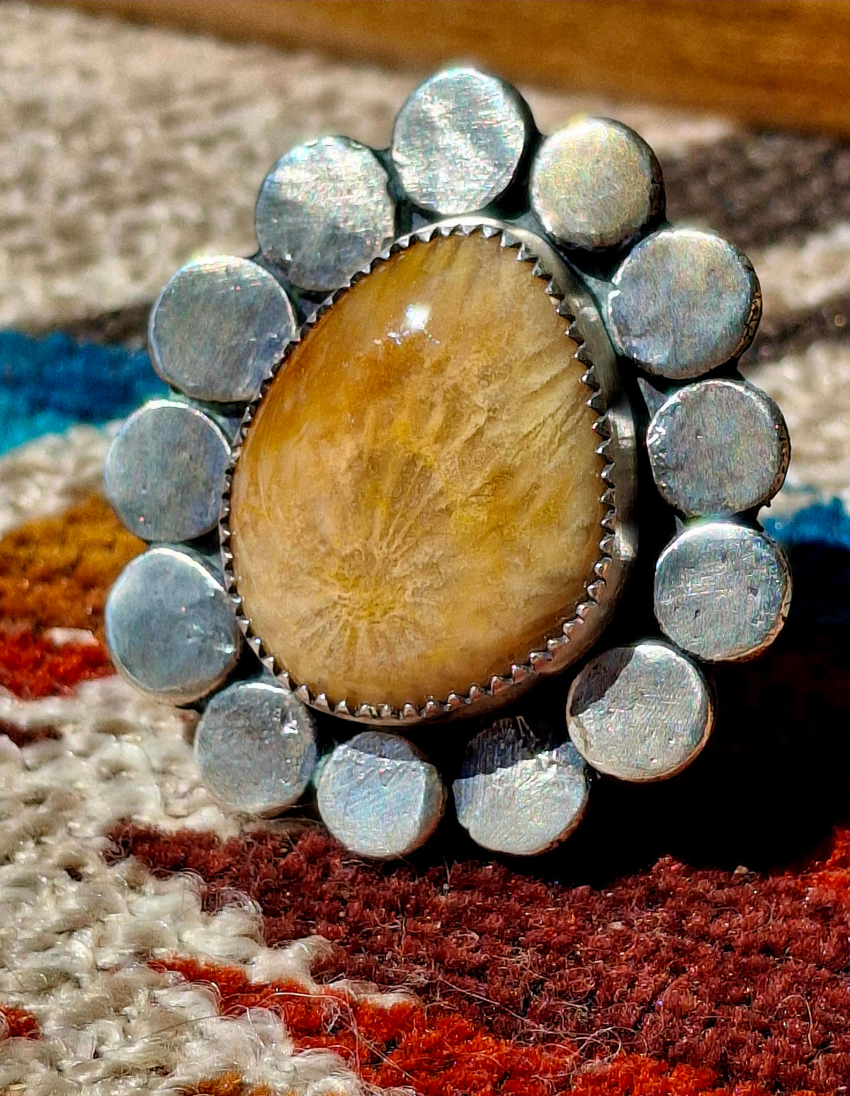 Fossilized Coral Adjustable Ring - R89
