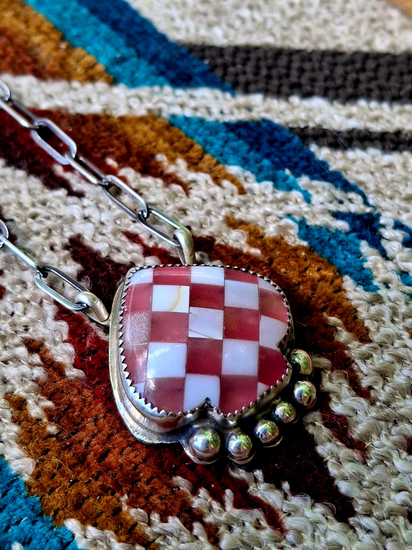 Pink Check Spade Necklace - N166