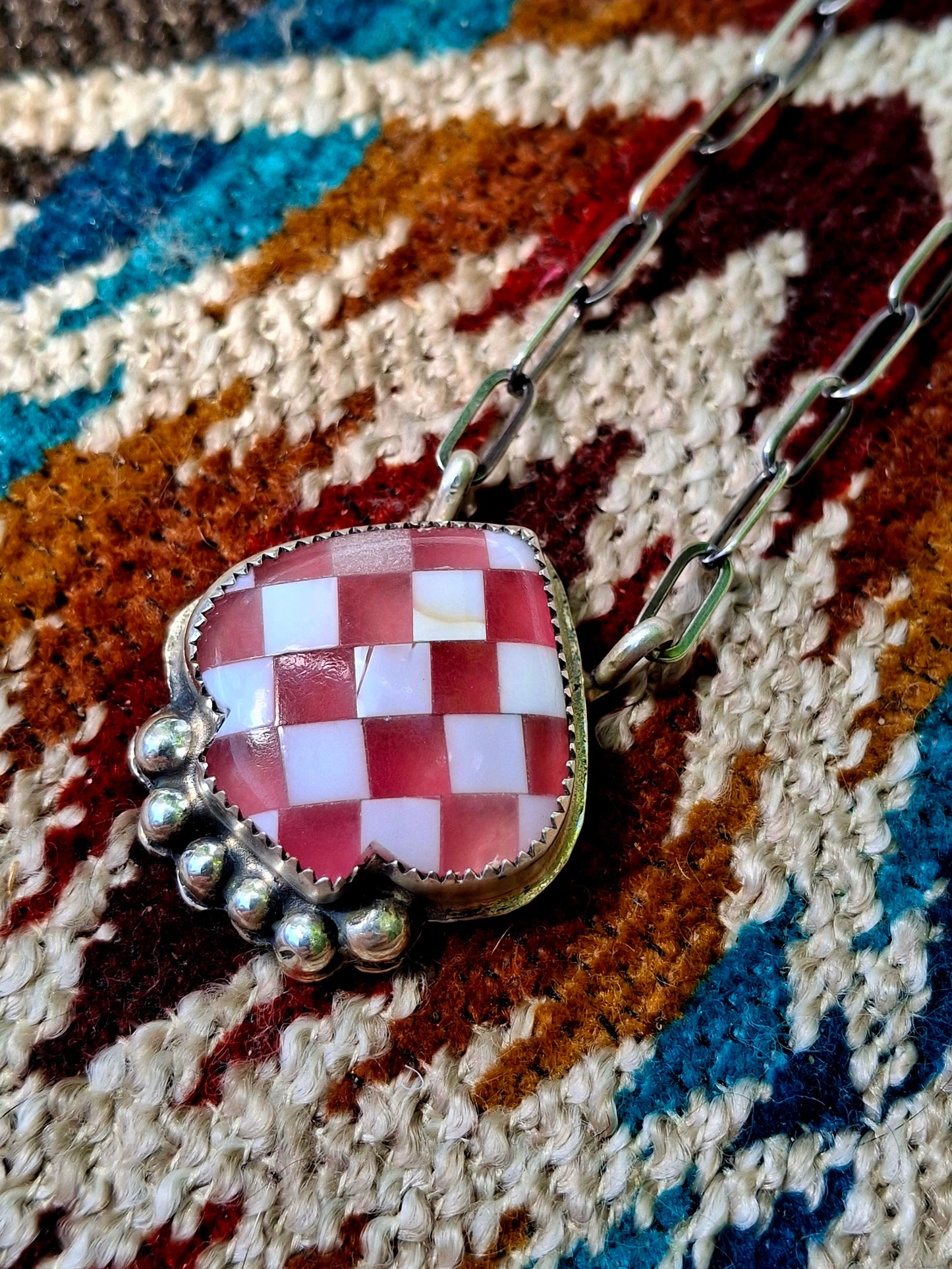 Pink Check Spade Necklace - N166
