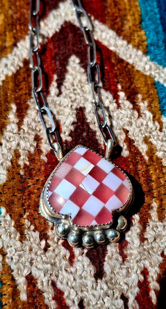 Pink Check Spade Necklace - N166