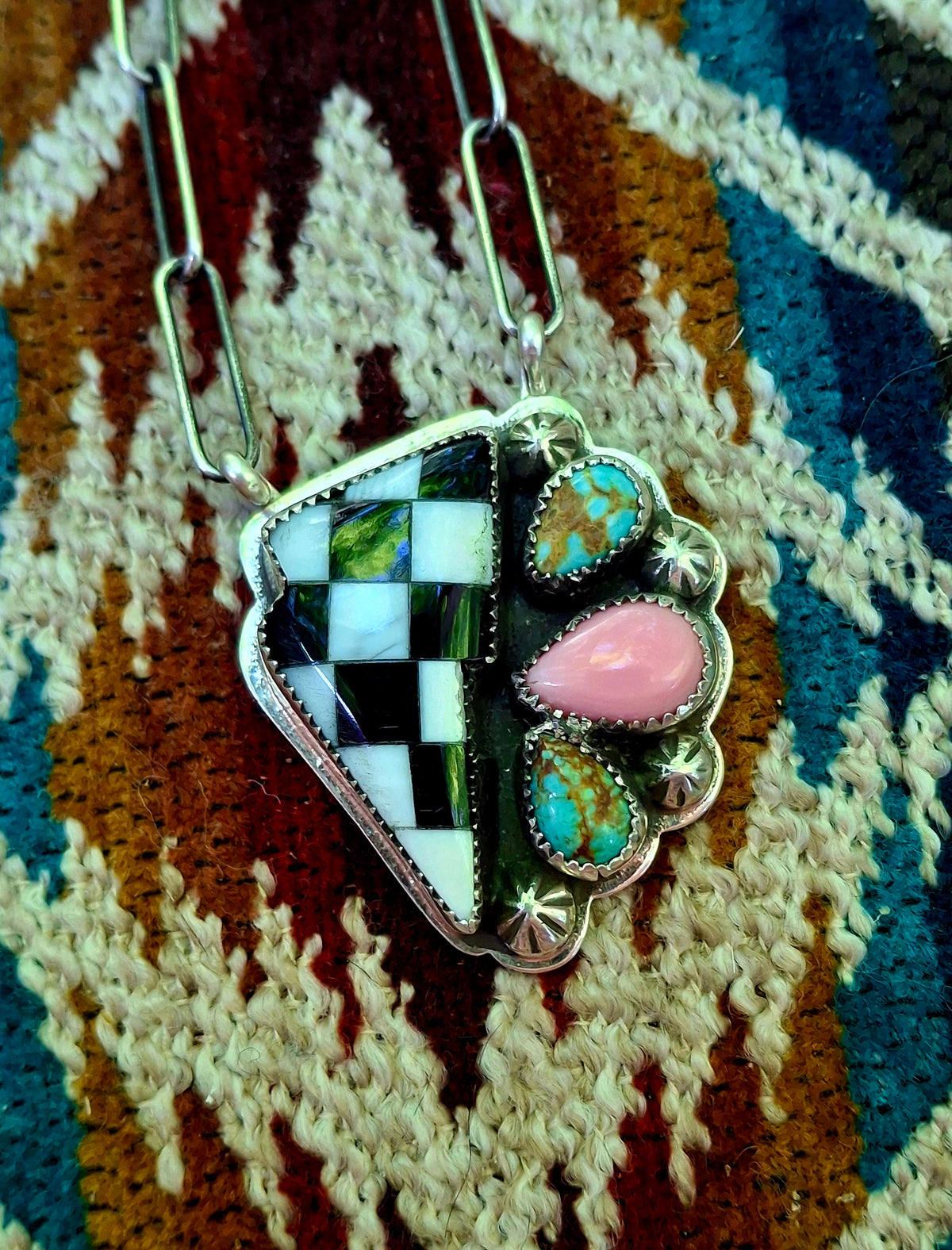 Checkered Bolt Cluster Necklace - N162
