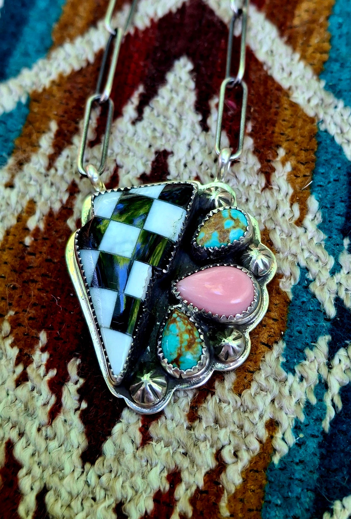 Checkered Bolt Cluster Necklace - N162