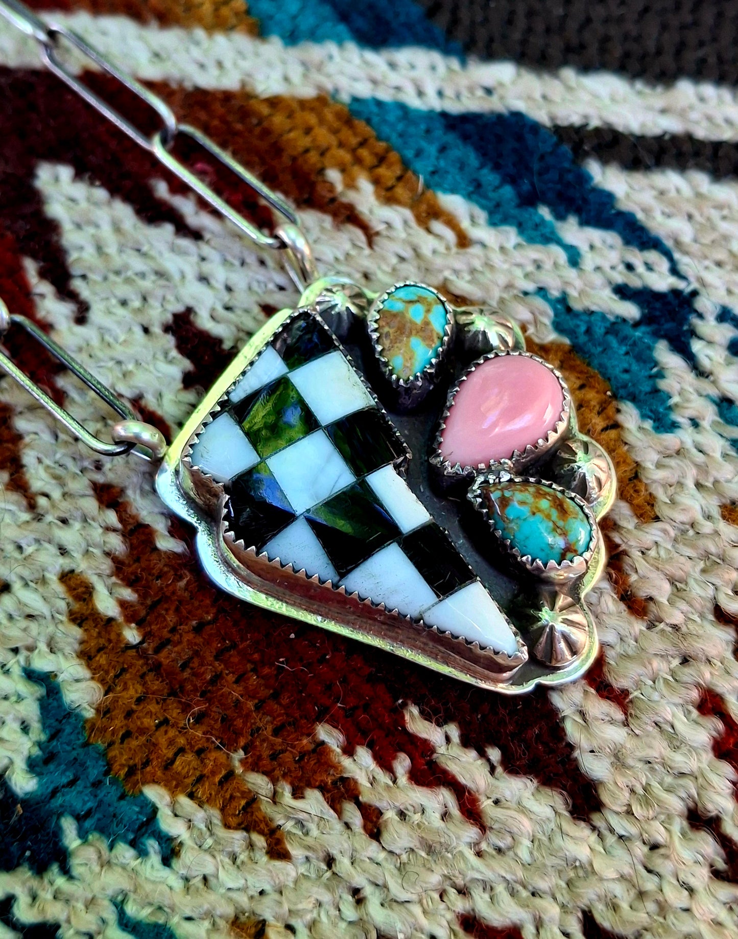Checkered Bolt Cluster Necklace - N162