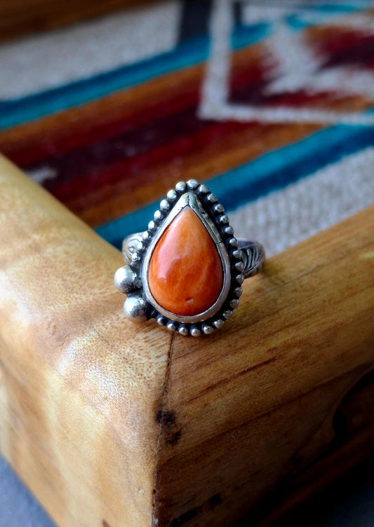 Orange Spiny Adjustable Ring - R95