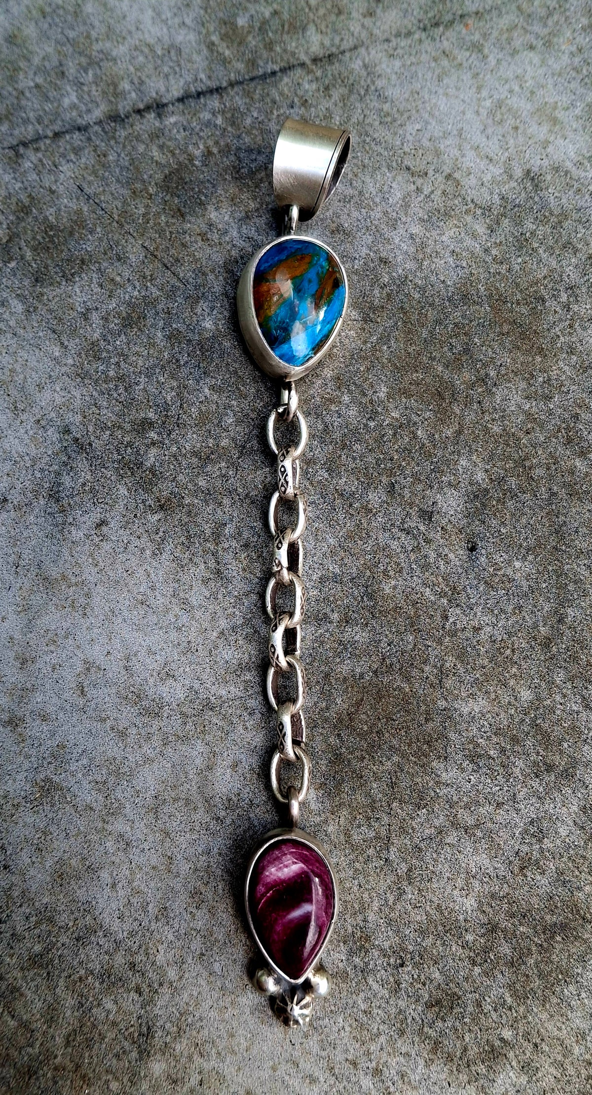 Blue Peruvian Opal/Purple Spiny Drop Pendant - P63