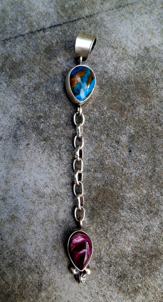 Blue Peruvian Opal/Purple Spiny Drop Pendant - P63