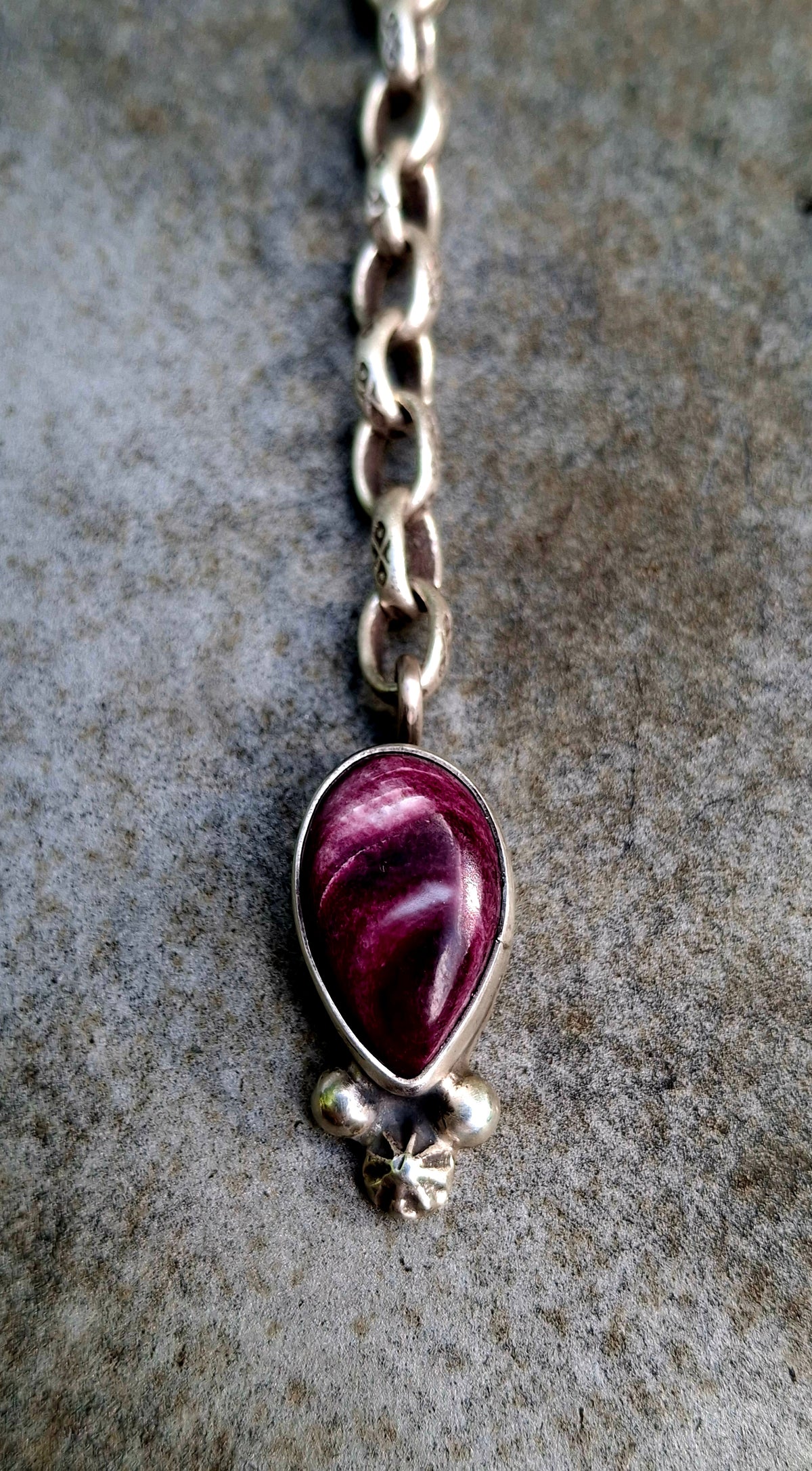 Blue Peruvian Opal/Purple Spiny Drop Pendant - P63