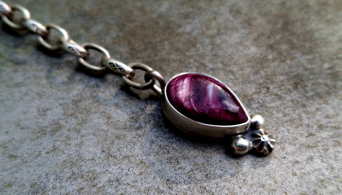 Blue Peruvian Opal/Purple Spiny Drop Pendant - P63