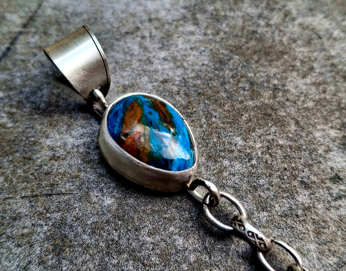 Blue Peruvian Opal/Purple Spiny Drop Pendant - P63