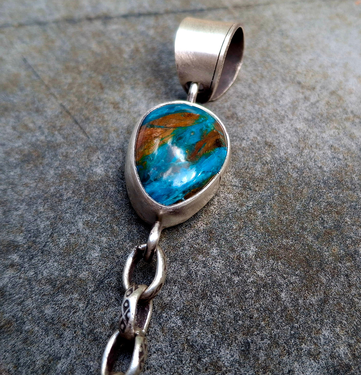 Blue Peruvian Opal/Purple Spiny Drop Pendant - P63