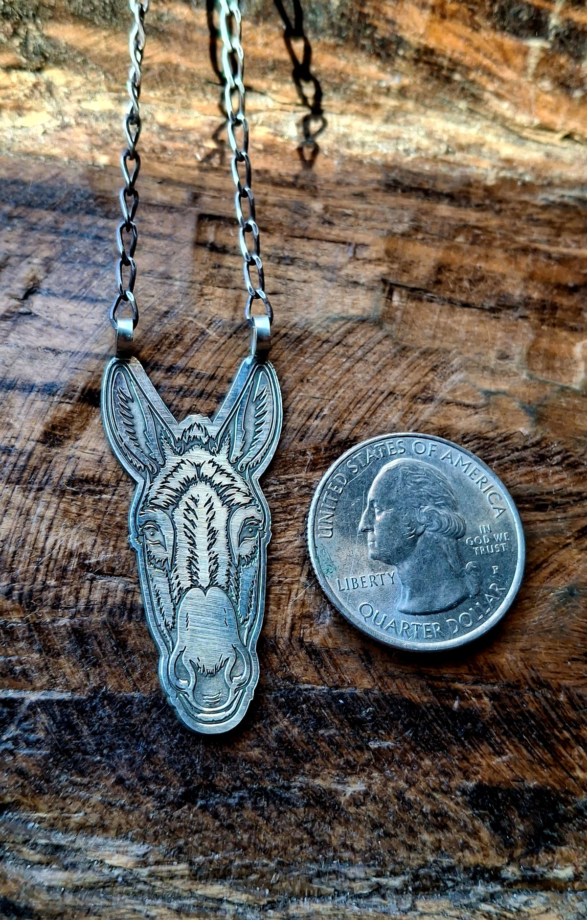 Etched Donkey Head Necklace