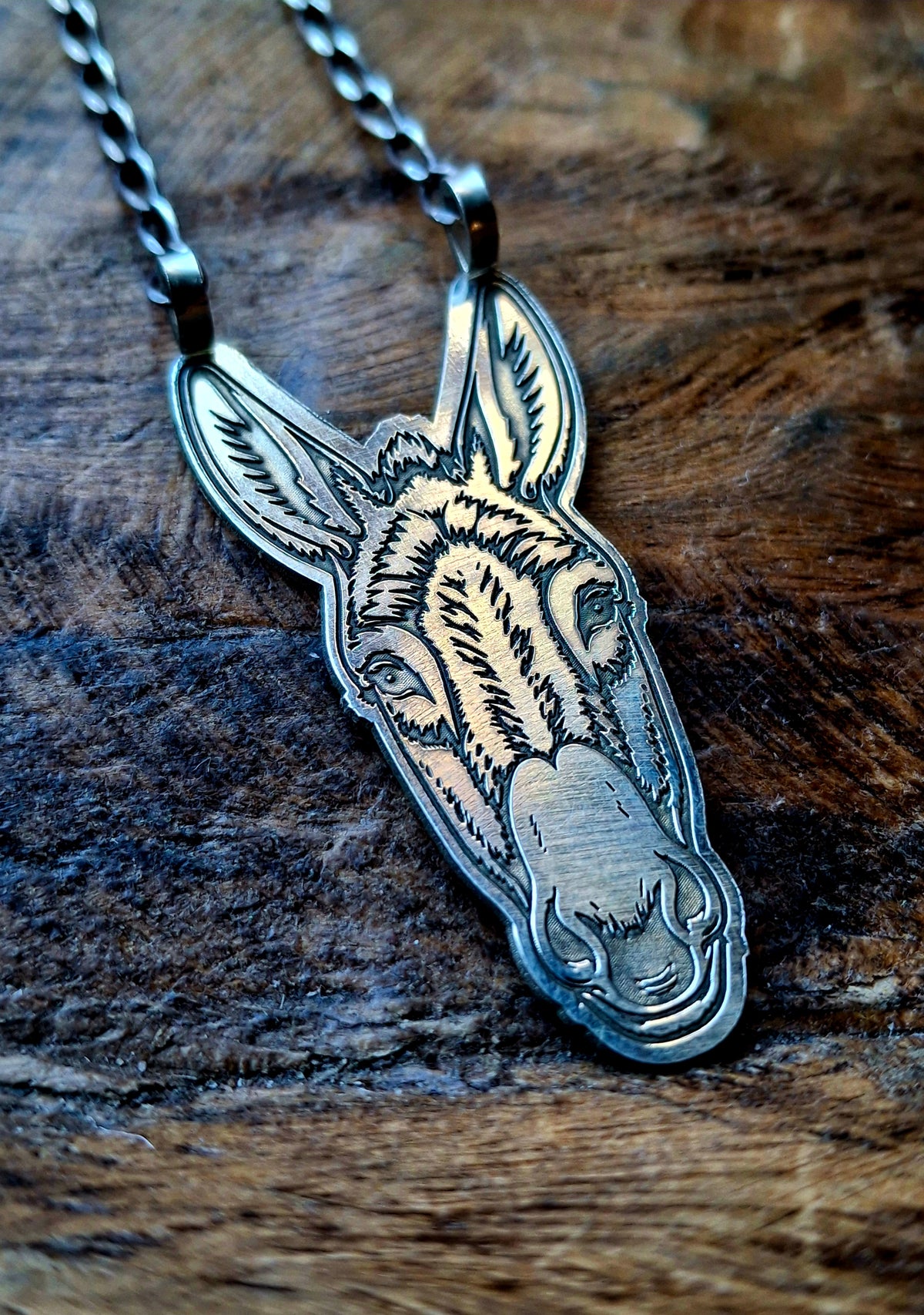 Etched Donkey Head Necklace