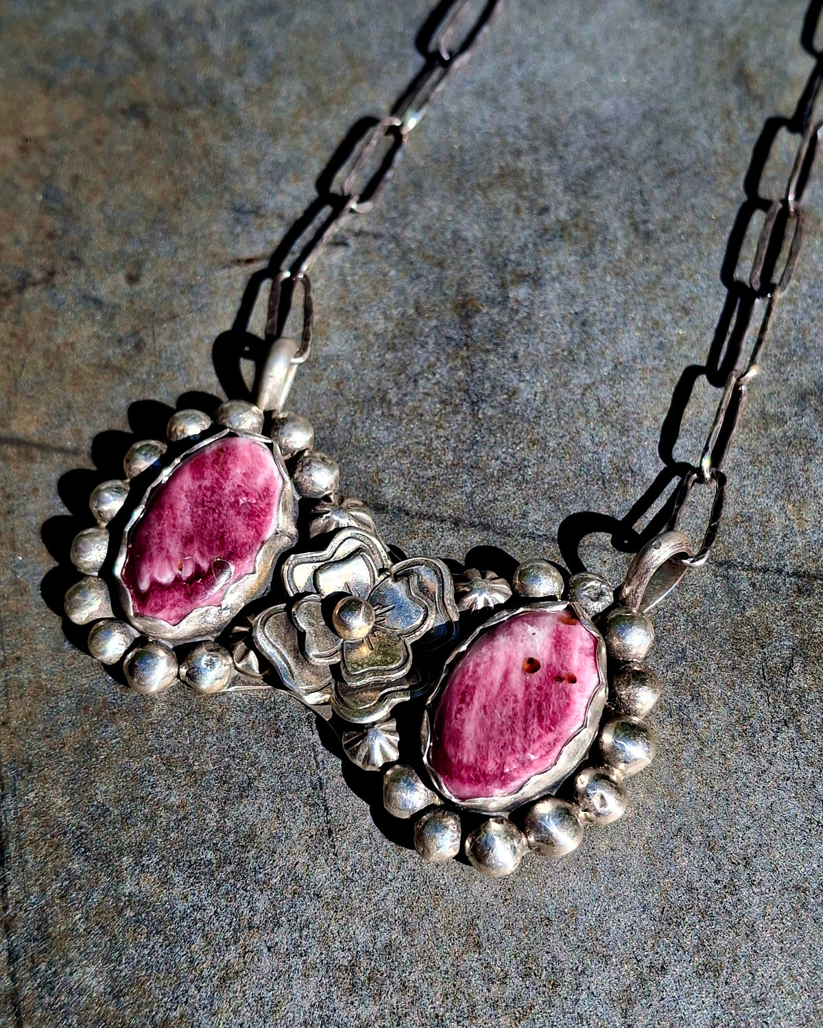 Purple Spiny Floral Necklace - N191