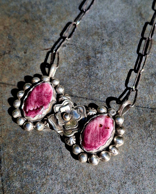 Purple Spiny Floral Necklace - N191