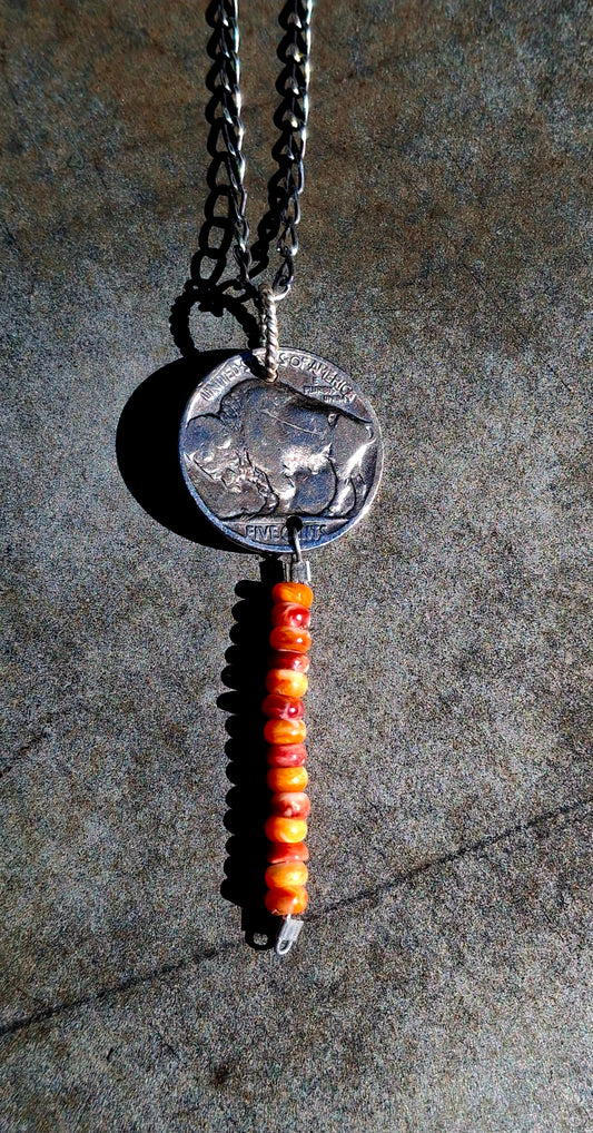 Spiny Oyster/Buffalo Nickel Necklace - N196