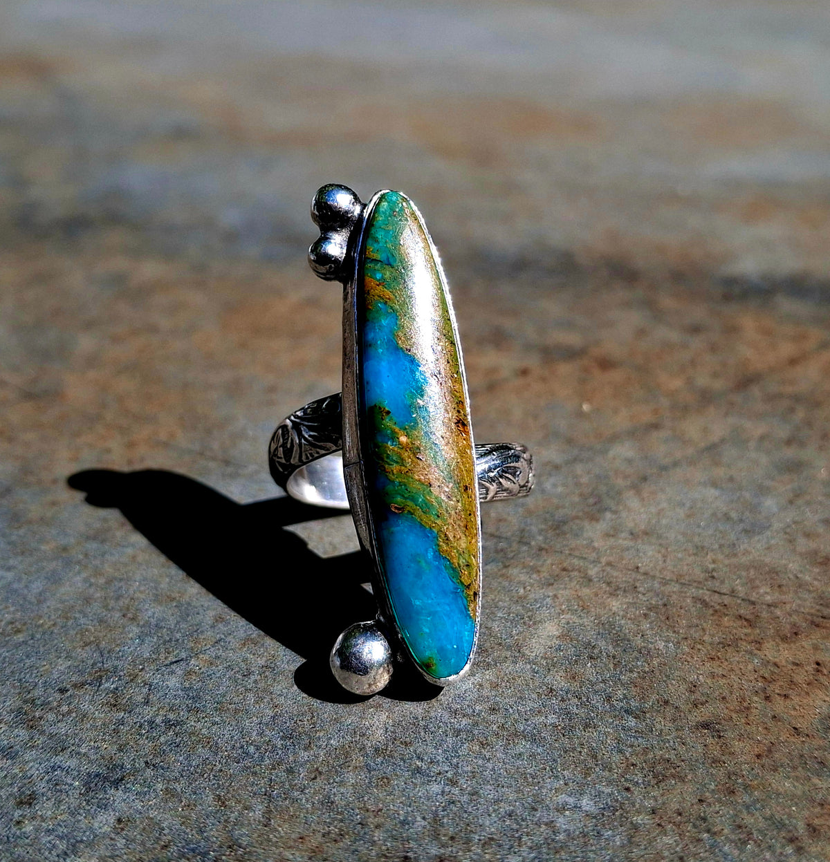 Blue Peruvian Opal Adjustable Ring - R112