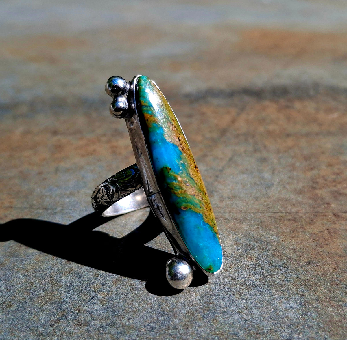 Blue Peruvian Opal Adjustable Ring - R112