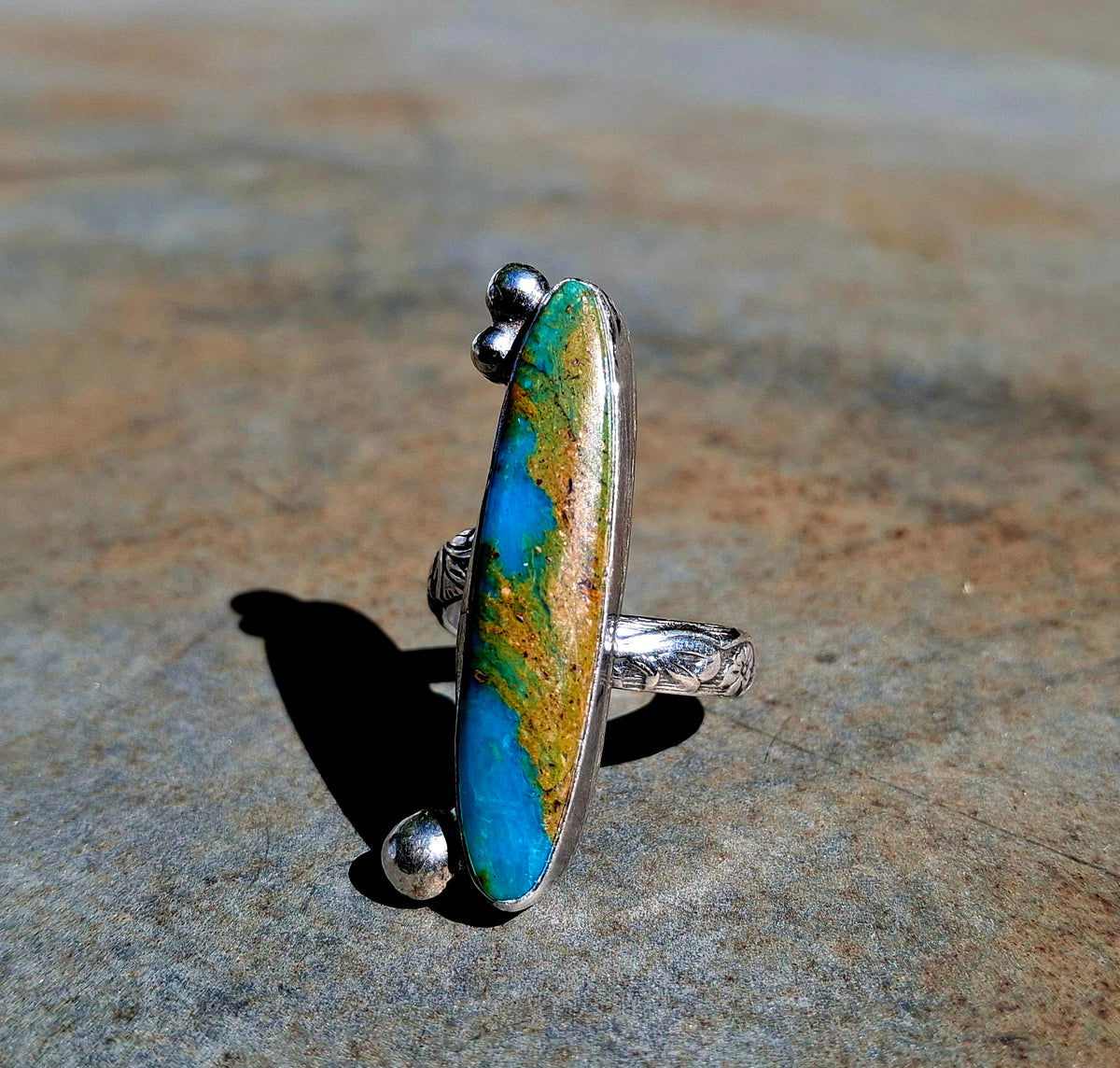 Blue Peruvian Opal Adjustable Ring - R112