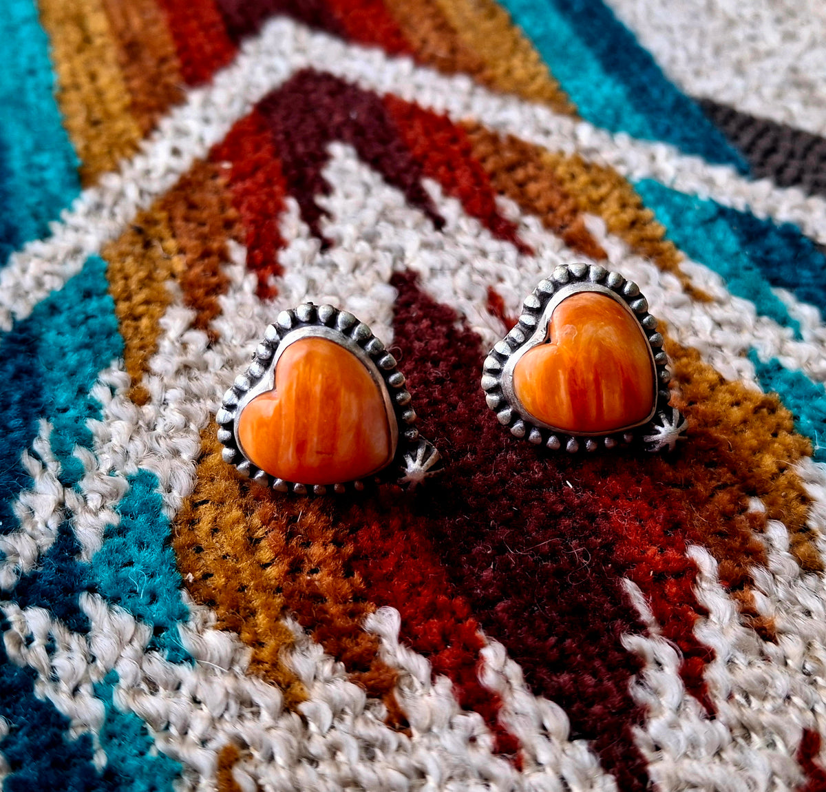 Orange Spiny Heart Studs