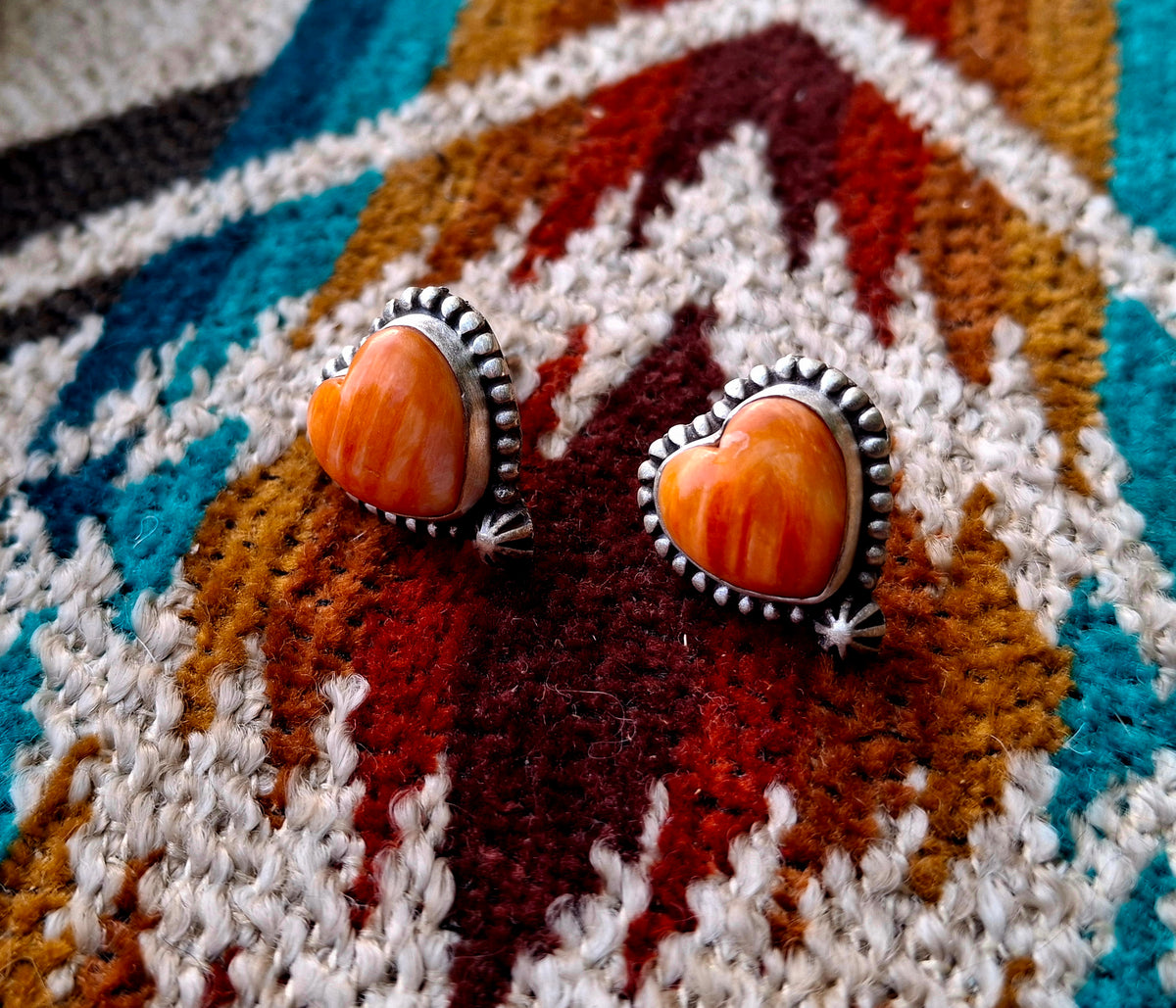 Orange Spiny Heart Studs