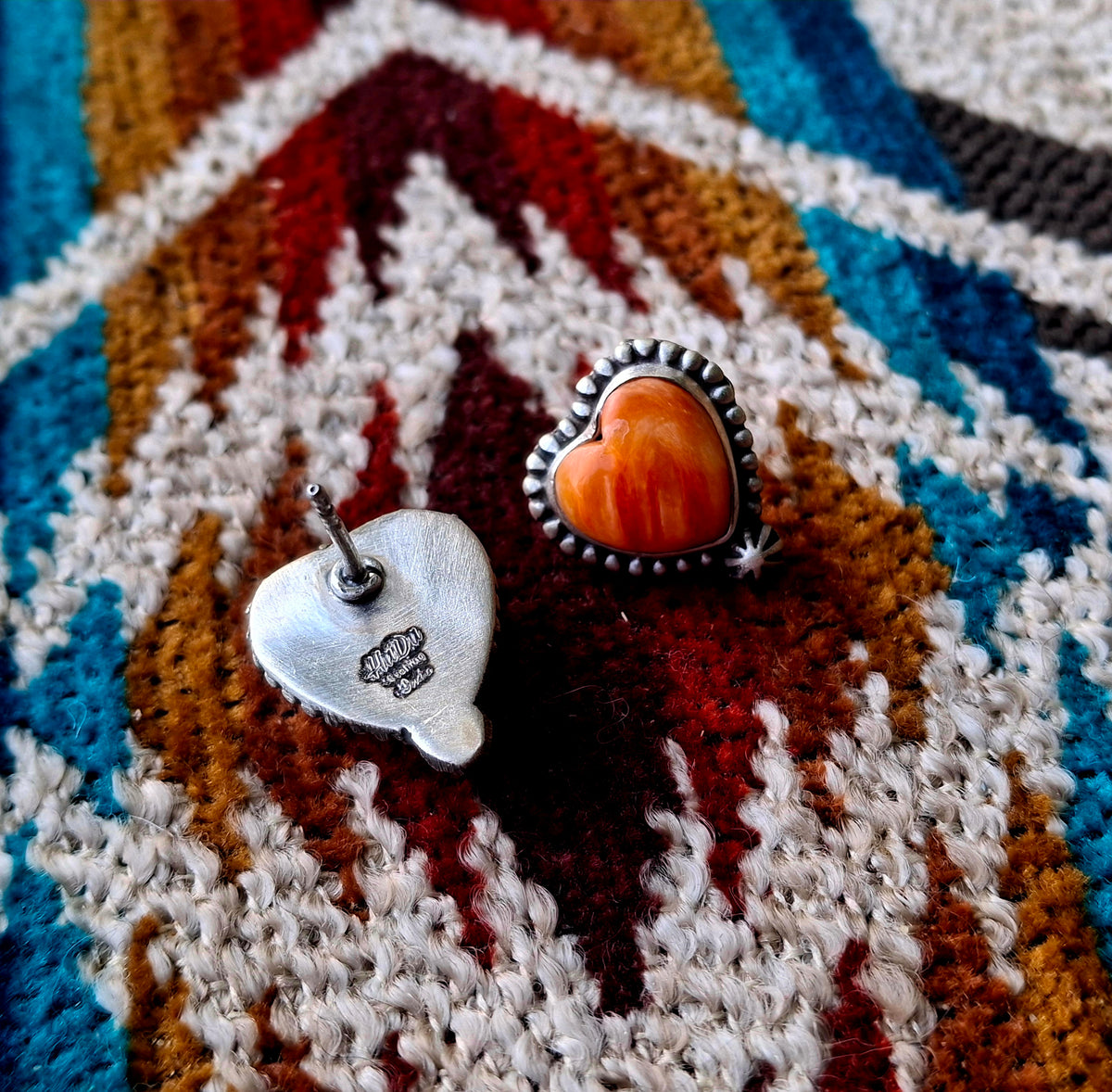 Orange Spiny Heart Studs