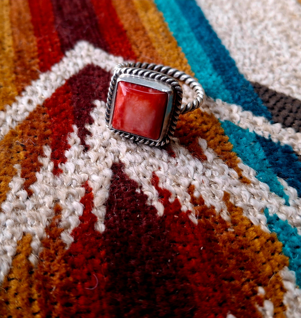Red Spiny Square Adjustable Ring