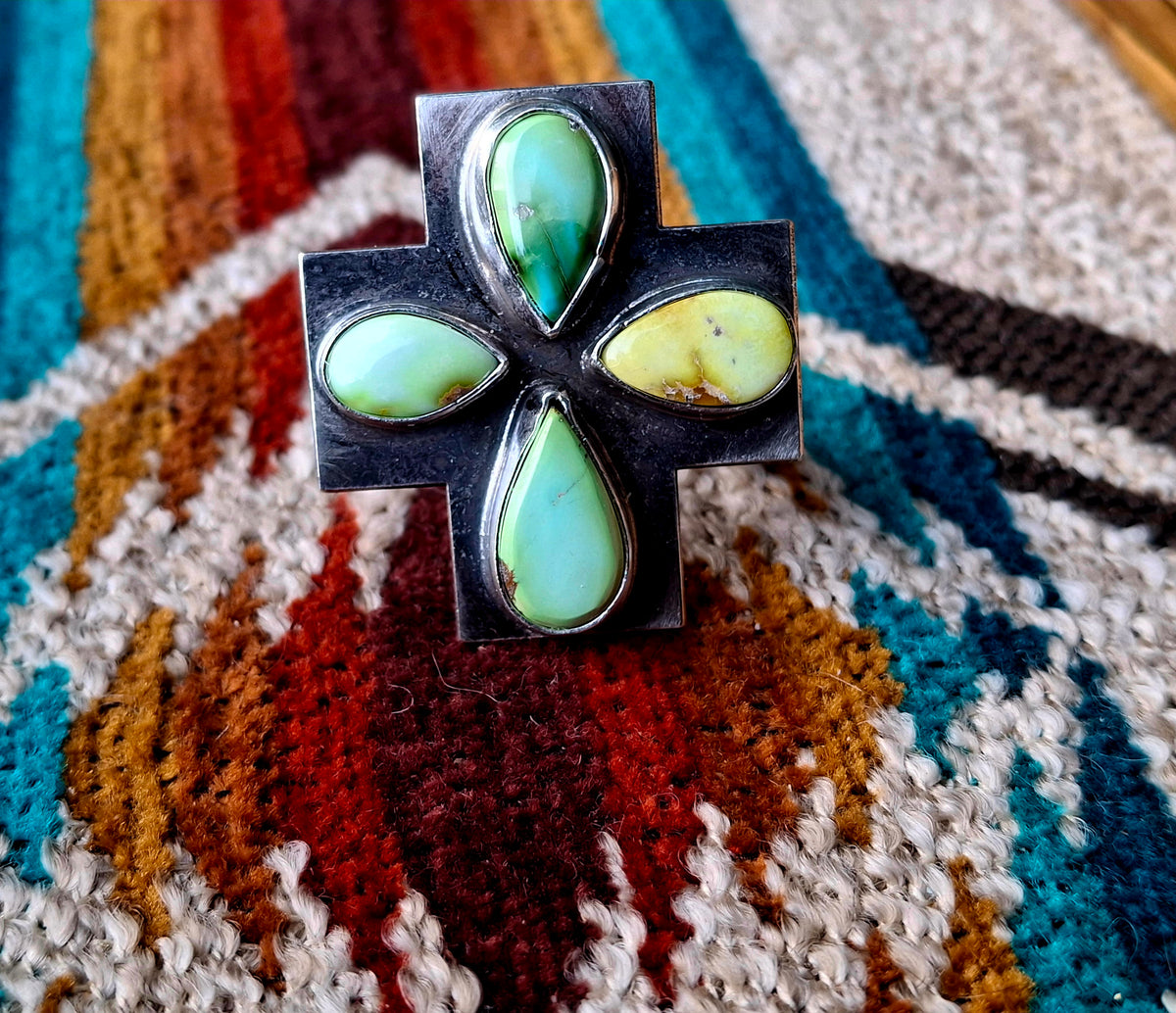 Mixed Stone Cross Adjustable Ring