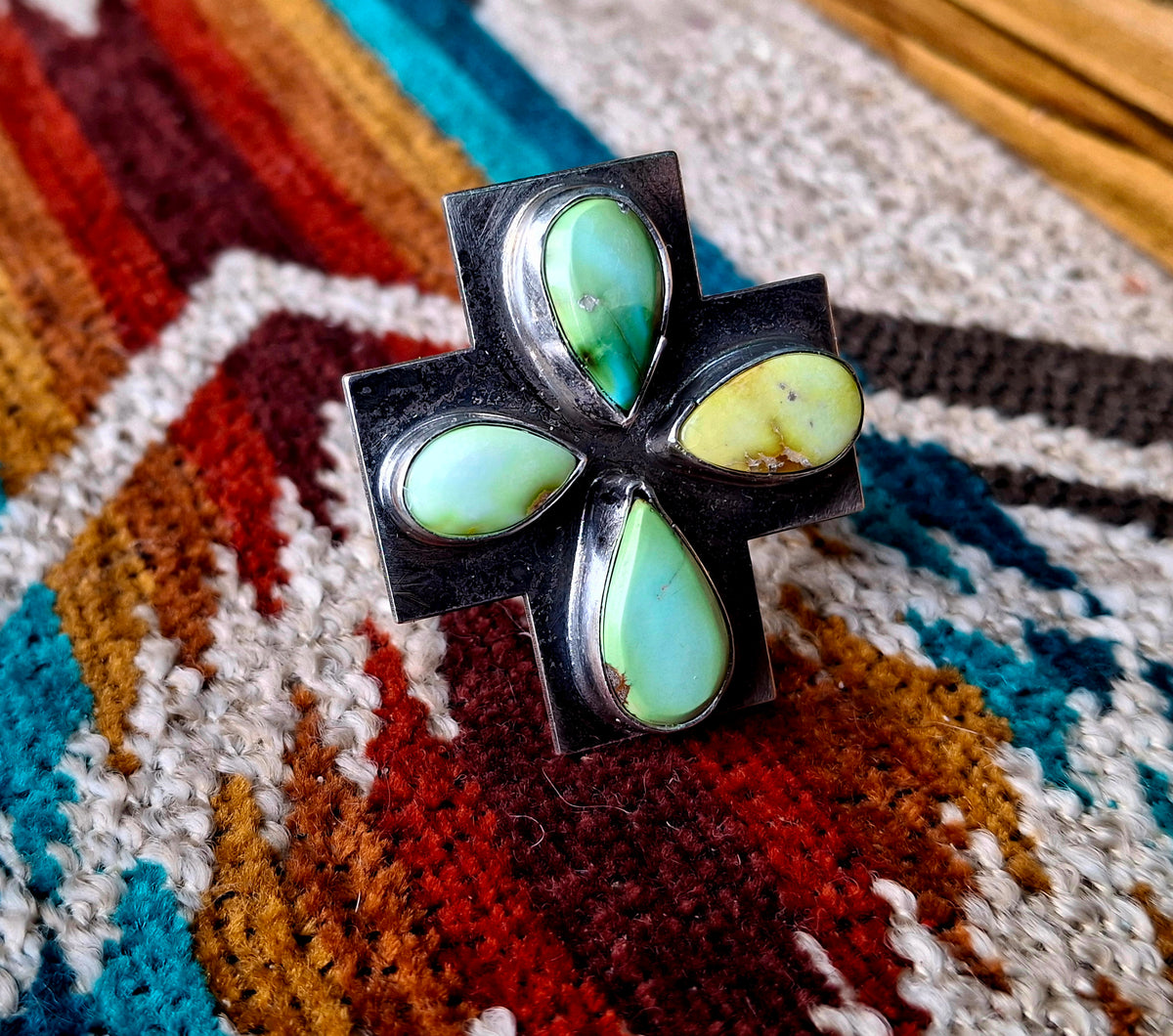 Mixed Stone Cross Adjustable Ring