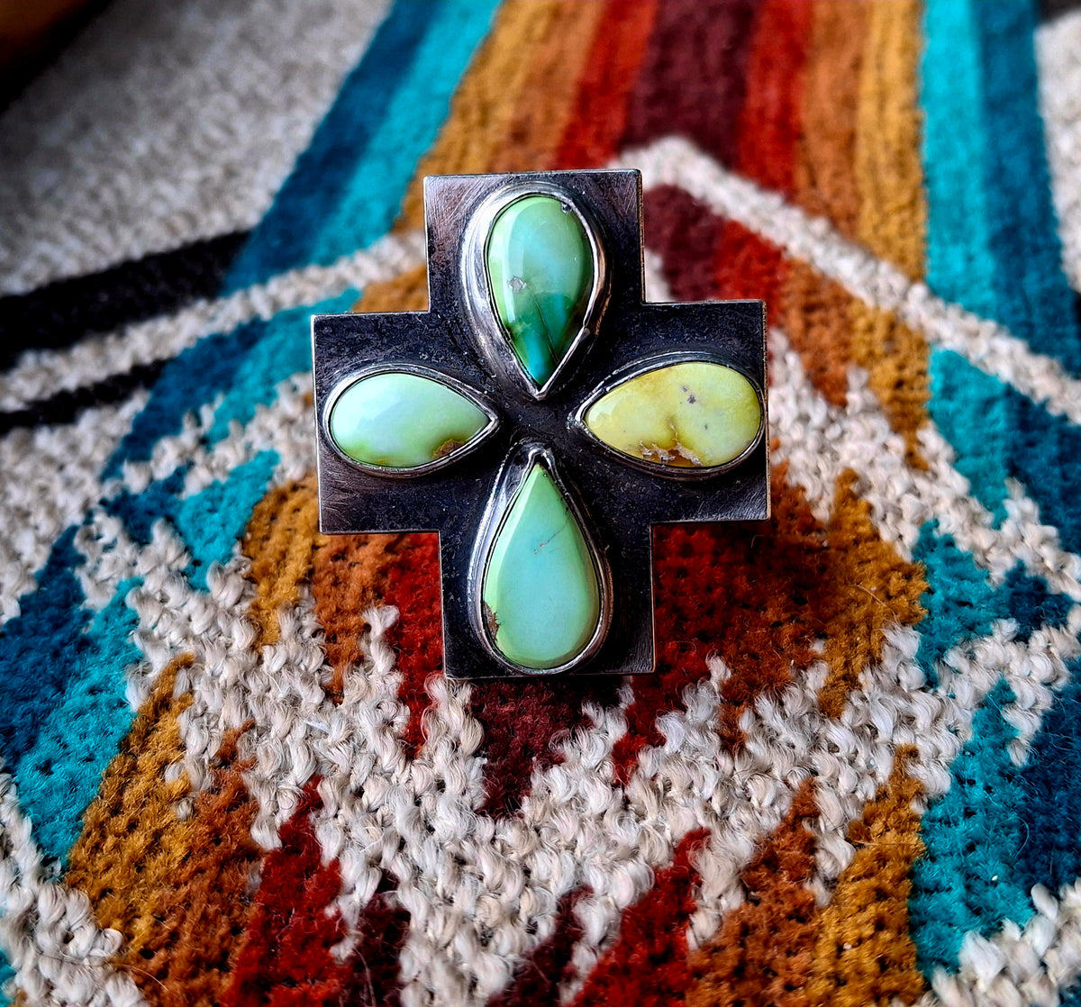 Mixed Stone Cross Adjustable Ring