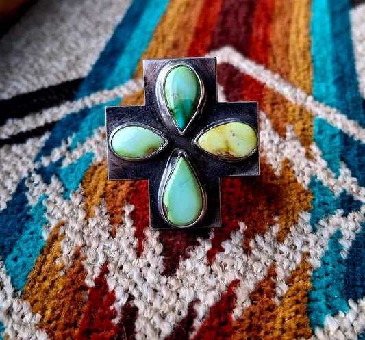 Mixed Stone Cross Adjustable Ring