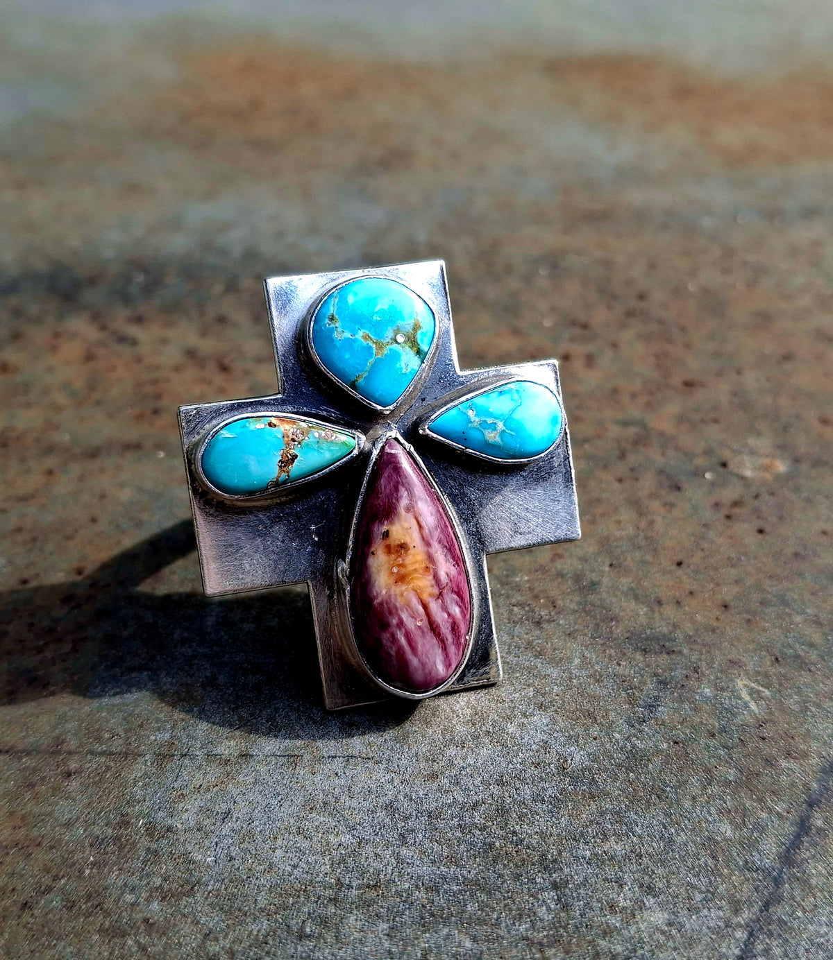 Sierra Bella/Purple Spiny Adjustable Cross Ring