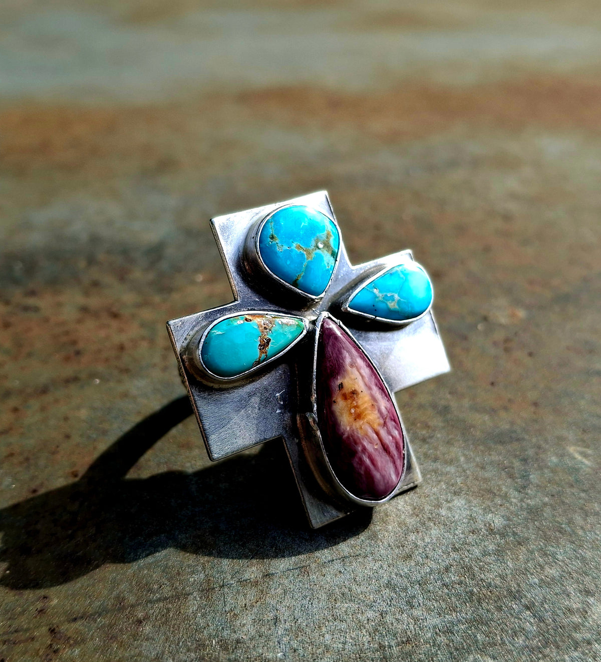 Sierra Bella/Purple Spiny Adjustable Cross Ring