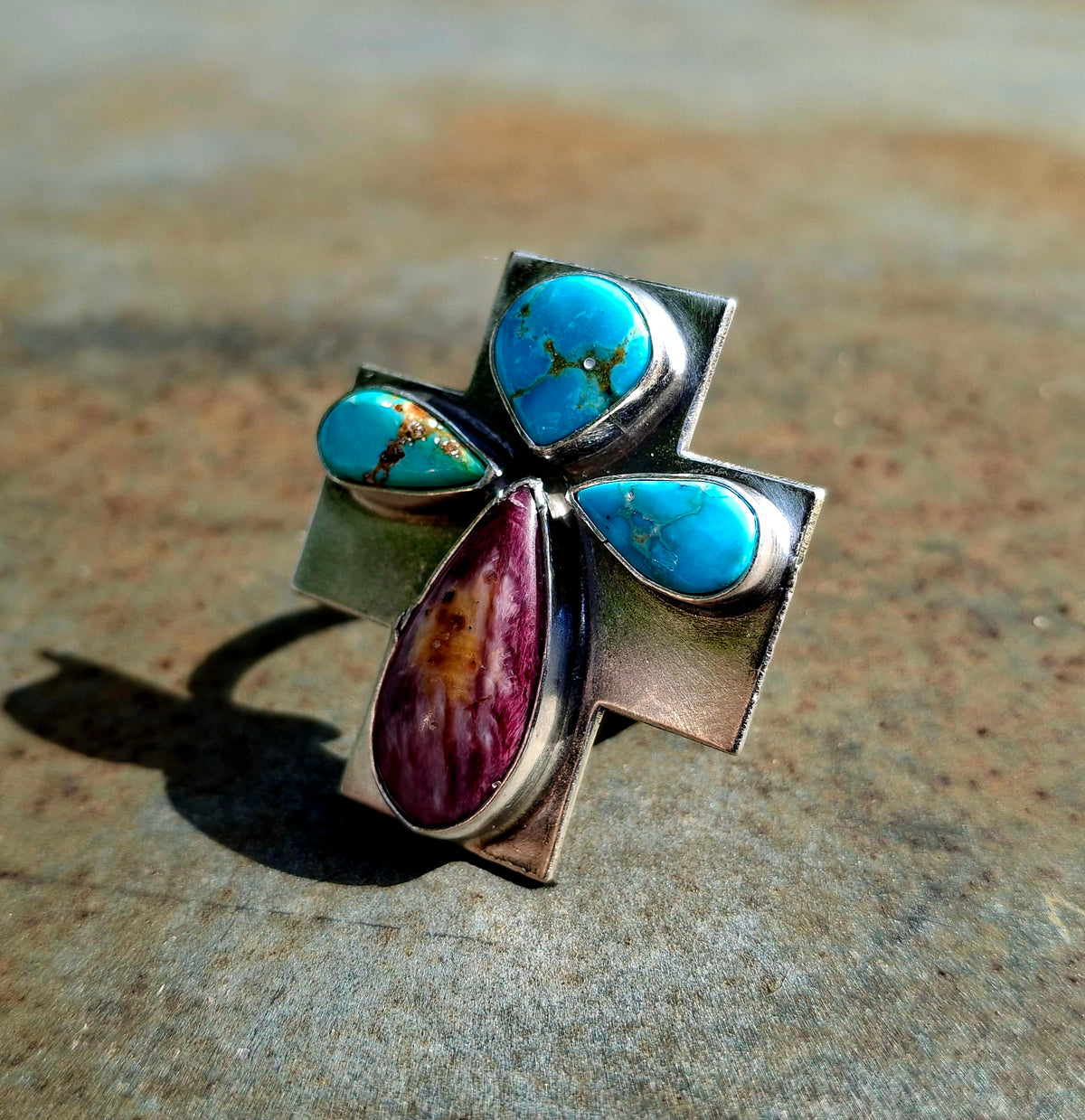 Sierra Bella/Purple Spiny Adjustable Cross Ring