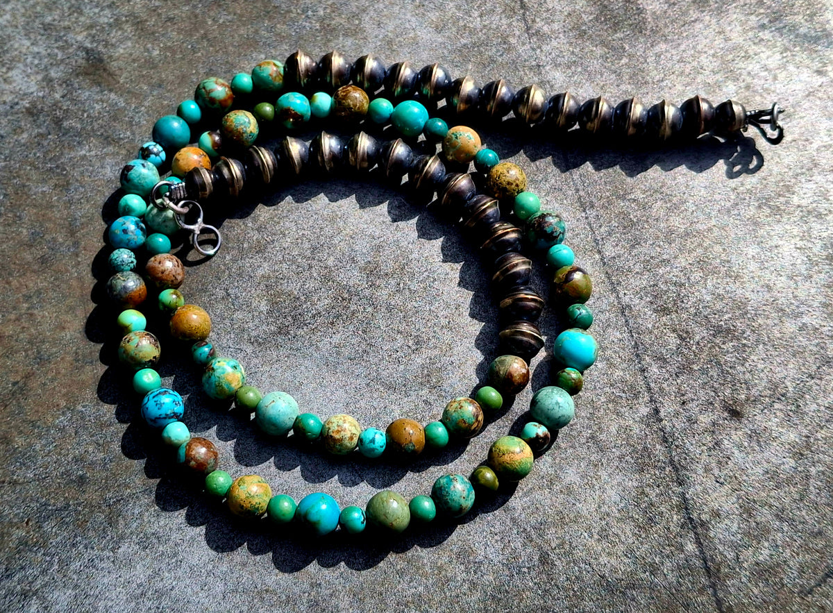 Mixed Turquoise Bench Bead Necklace