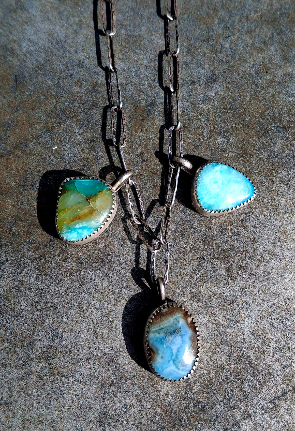 Blue Peruvian Opal Charm Necklace
