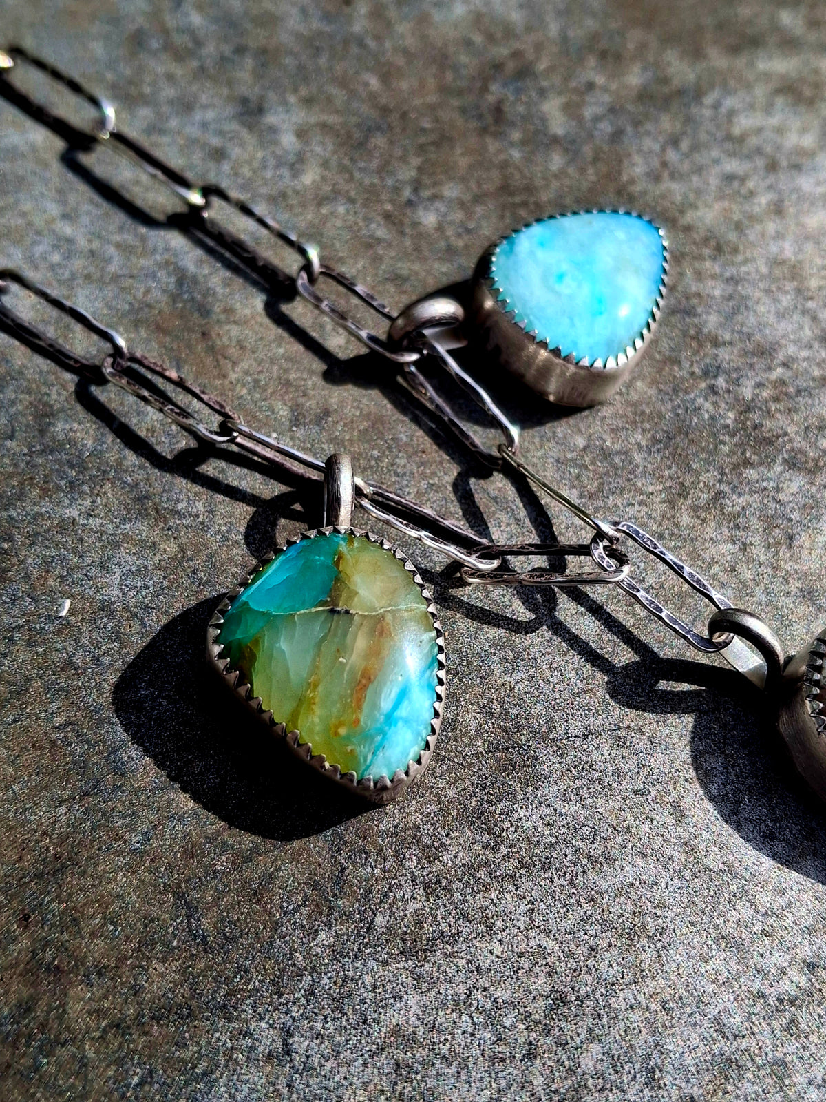 Blue Peruvian Opal Charm Necklace