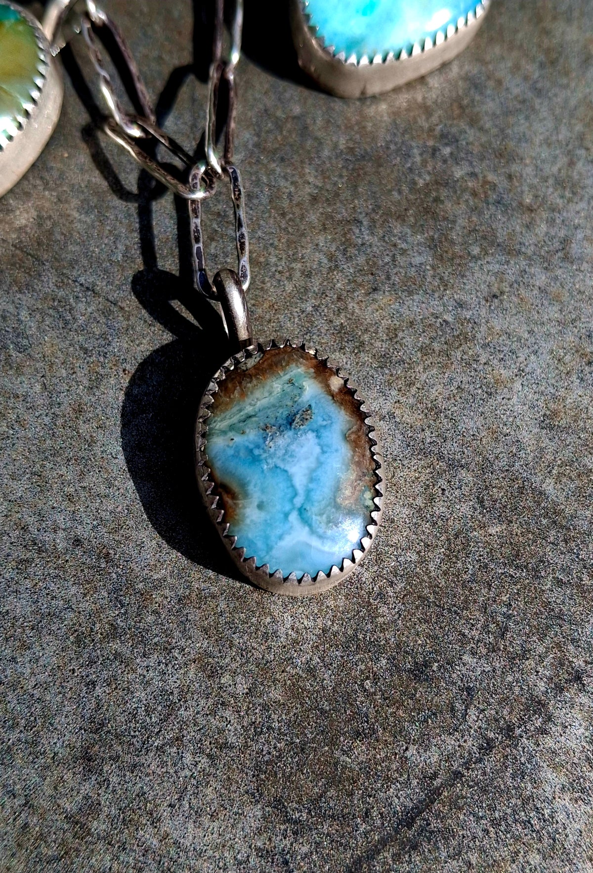 Blue Peruvian Opal Charm Necklace