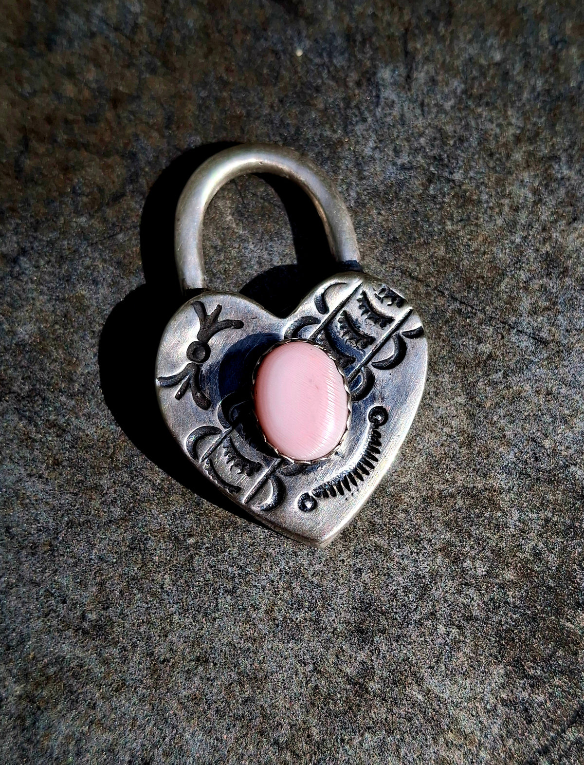 Pink Conch Heart Lock Pendant